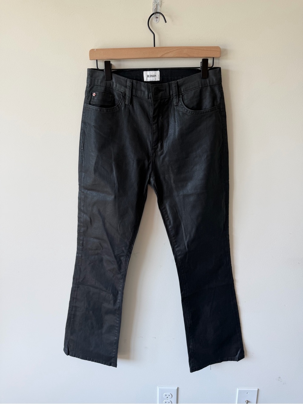 Hudson Blair High Rise Bootcut Coated Black Denim Stretch Jeans 98% Cotton